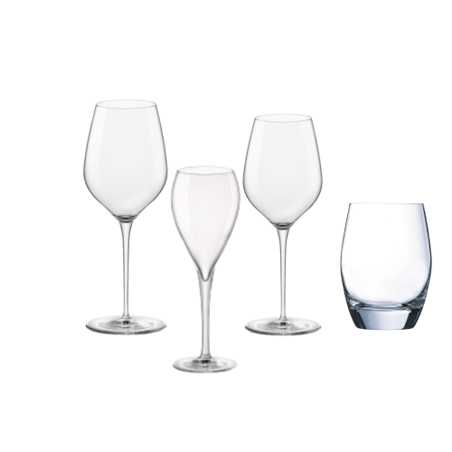 2 verres "Tre Sensi" 30.5 cl et 43 cl / 1 flûte "Tre Sensi" 15 cl
/ 1 verre gobelet à eau 30cl